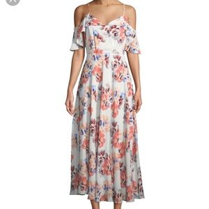 White Garden Blooms Cold-shoulder Maxi Dress